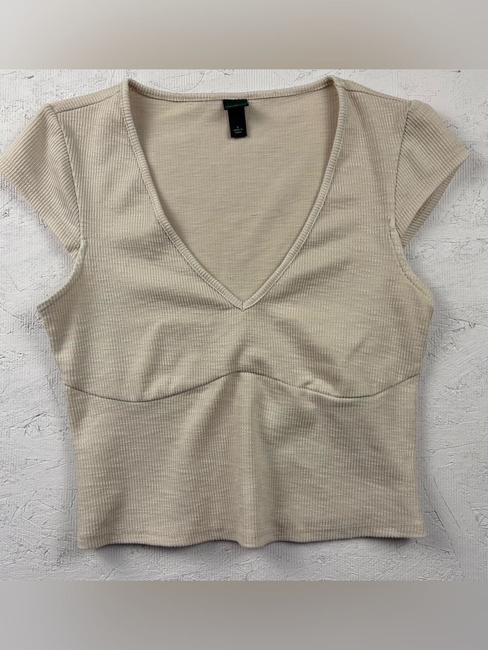 Wild Fable Ribbed V-Neck Cap Sleeves Top in Light Beige Sz Small